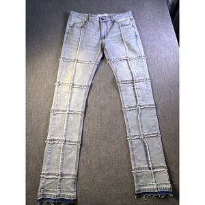 Kdnk Jeans Men's 34 Blue Stacked Reverse Stitch Patchwork Hip Hop Streetwear